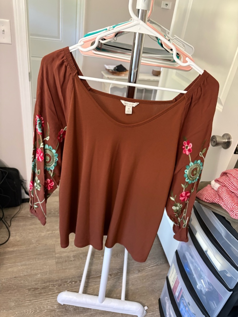 Cato Brown Embroidered Scoop-Neck Tunic